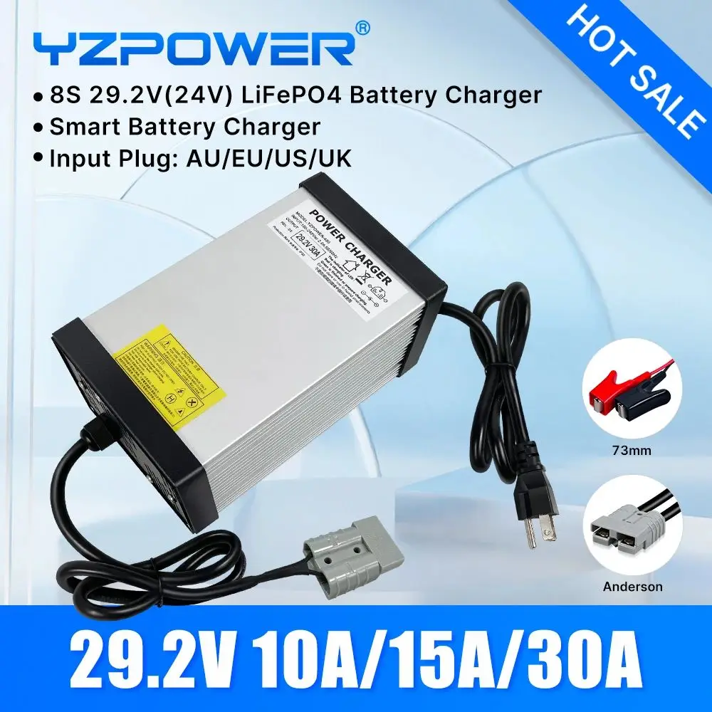 

YZPOWER 29.2V 10A 15A 30A Lifepo4 Lithium Battery Charger for 24V Lifepo4 Battery Pack Power Tools Universal Fast Charging