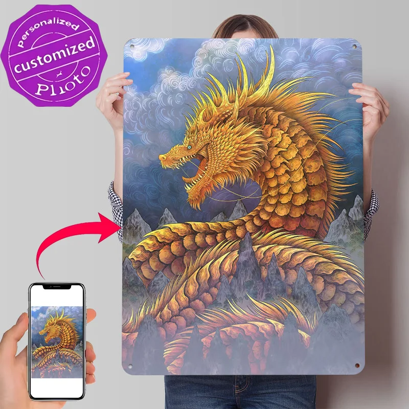 Huang He River Dragon 3D Texture Printed Poster Custom Vintage Metal Tin Plate Sign for Wall Art Decoration Bedroom Accessories