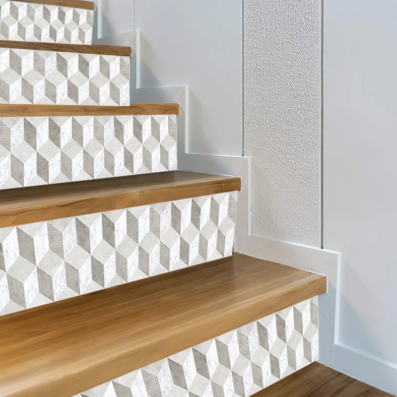 6pcs Self-Adhesive 3D wall sticker block Pattern Vinyl Staircase Stickers Decals for Stair Steps Decor