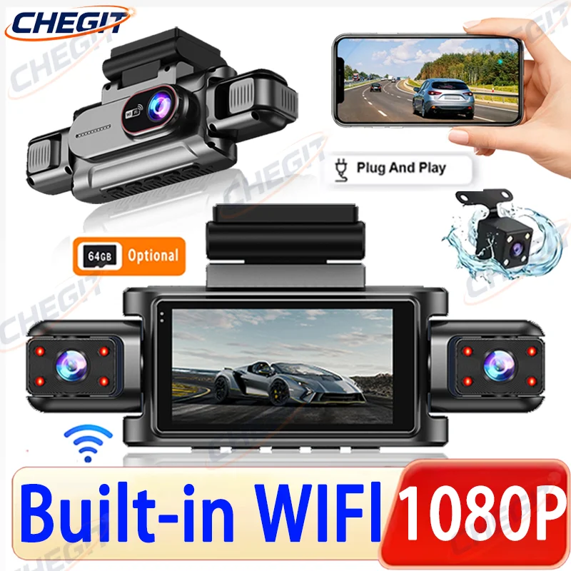 

Car Dash Cam Black Box, WiFi Driving Camera FHD 1080P Front Left Right Rear Night Vision Loop Recording Hardwired 3/ 4 Channel