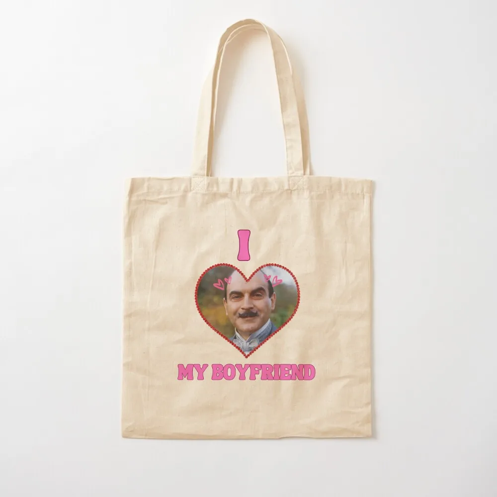 Hercule Poirot I Love My Boyfriend Heart Tote Bag reusable grocery bags tote bag men canvas tote bags Gift bag