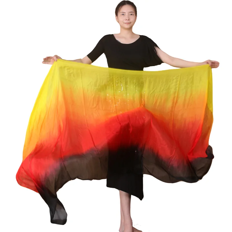 Seidenschleier Bauchtanzschal Farbverlauf Seidenschals für Damen Handgewebter Schal Farbverlauf 200cm 250cm 270cm Tanzaufführung – Detail 2