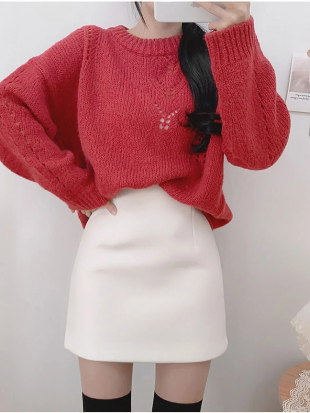 Weißer A-Linien-Rock mit hoher Taille, Damen-Wollrock, schlankmachender Stil für Herbst und Winter, Röcke, faionable Trend