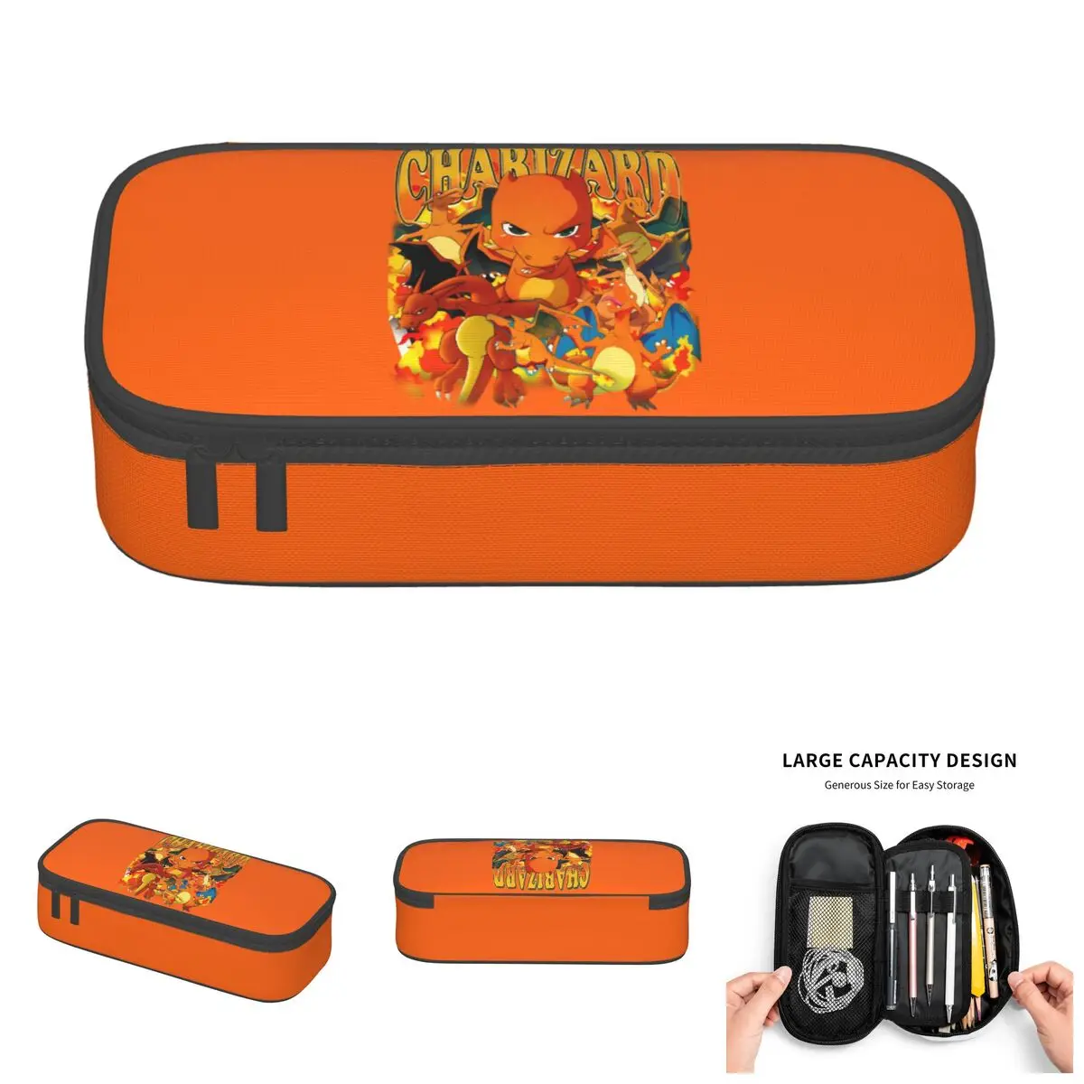 

Custom Kawaii Charizard Pokemon Cartoon Pencil Cases for Girls Boys Anime Large Capacity Pen Bag Box School Accessories