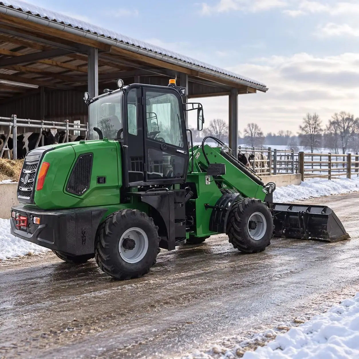 Telescopic Boom Loader for Manure Loading and Farm Waste Handling with Bucket for Livestock Yard Maintenance