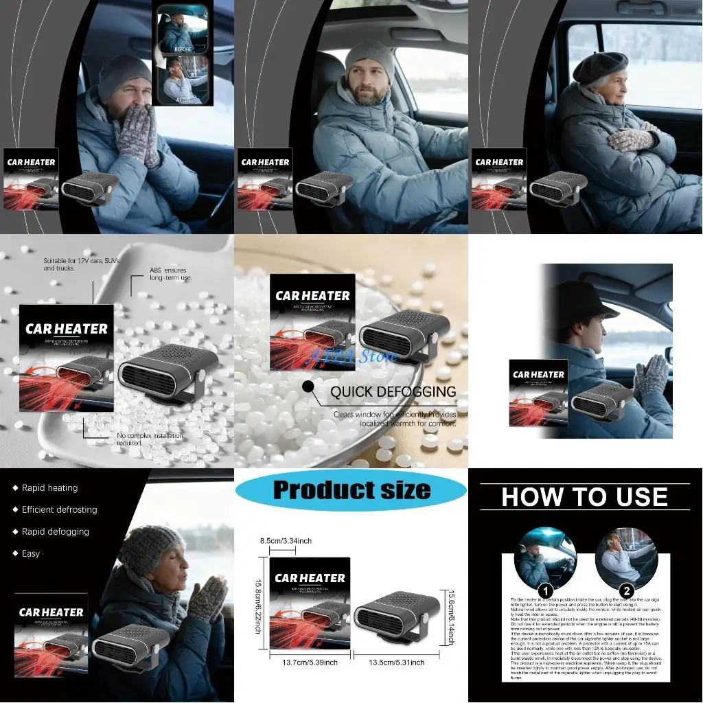 

U13C Demister Defroster Heating Fan Windshield Defogger Heating Dryer Car Interior Accessories Adhesive Car Heater Fan