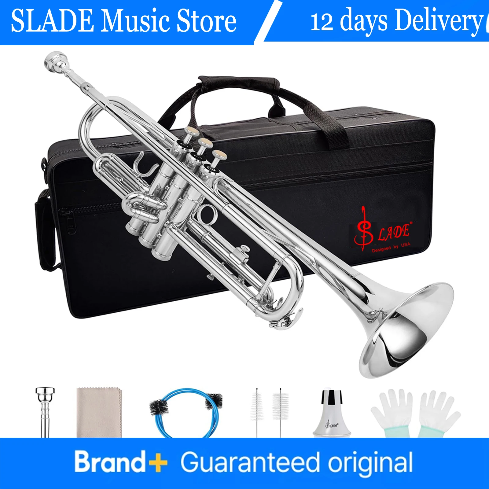 

Bb Trumpet Brass Instrument Standard Brass Trumpet Set for Students Beginners Professional Trumpet Gold Silver with Case