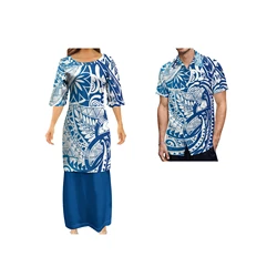 Hawaii Island Style Crew Neck Samoa Puletasi Dress Ptaha Womens Dresses Match Men Shirts Polynesian Couples Clothing