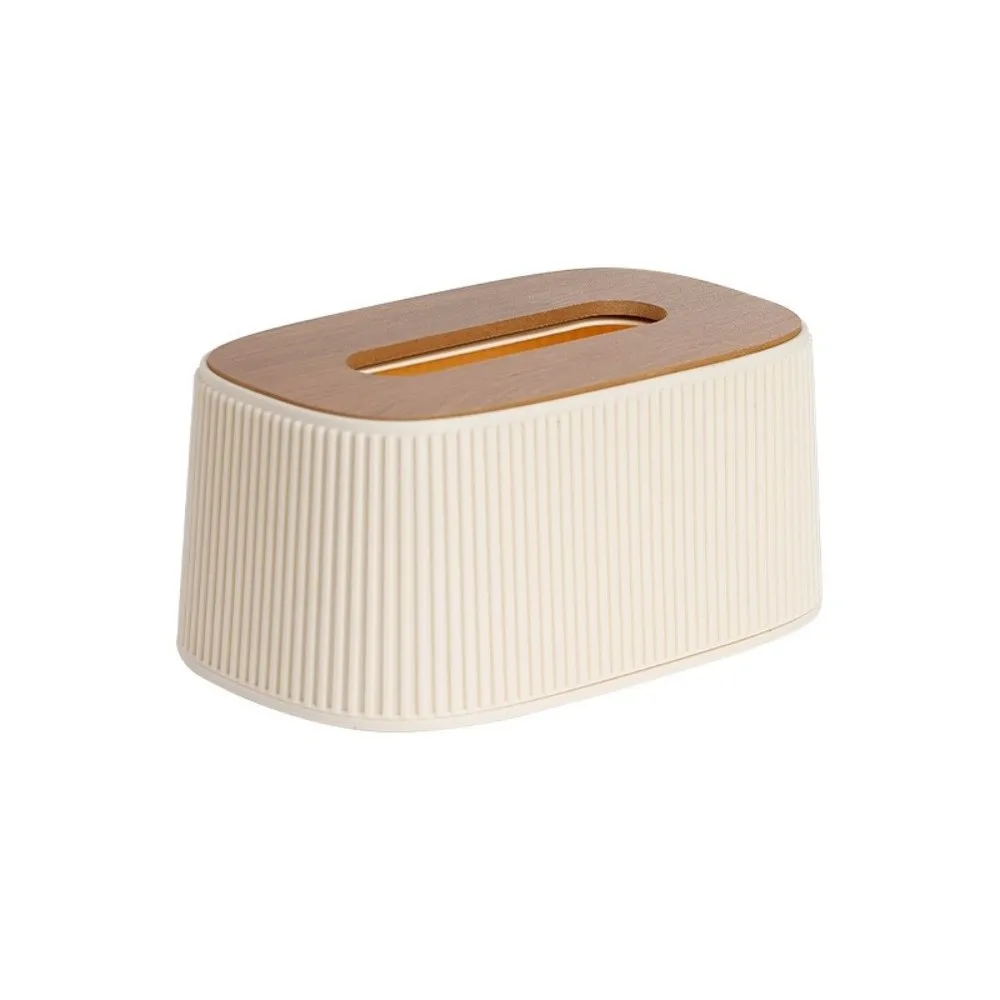 Large Opening Tissue Box With Lid Space-saving Stripe Pattern Tissue Dispenser Auto Lift Spring Square Tissue Box Household Use