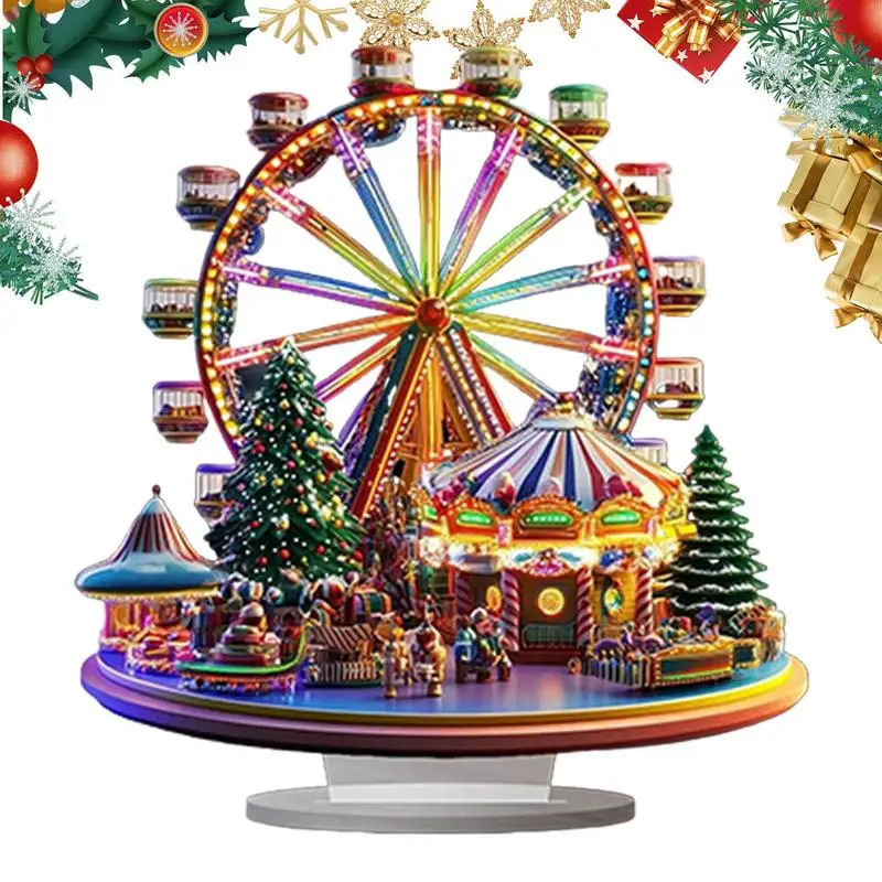 Ferris Wheel Ornament For Desk Acrylic Ferris Wheel Display Board 2D Desktop Ferris Wheel Decor Christmas Tree Decoration For