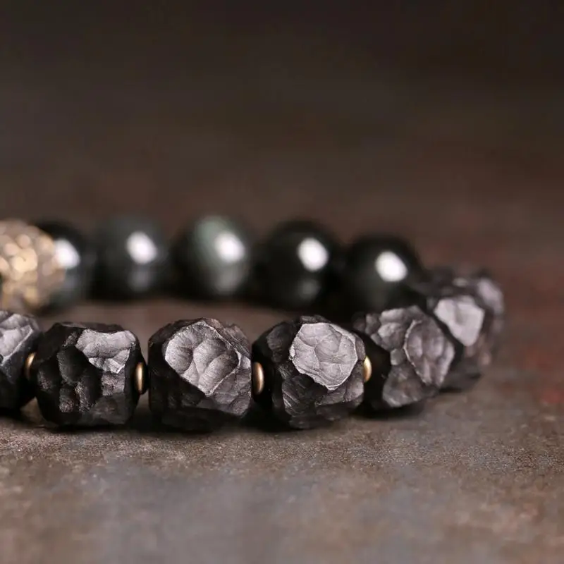 

Authentic Freeform Mixed Obsidian Bead Bracelet for Men Vintage Trendy Personality Bracelet