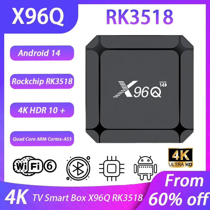 X96Q RK3518 Android 14.0 Smart TV BOX Rockchip RK3518 100M LAN USB3.0 4K WIFI6 Google Media Player Set Top Box X96Q RK3518 Android 14.0 Smart TV BOX Rockchip RK3518 100M LAN USB3.0 4K WIFI6 Google Media Player Set Top Box