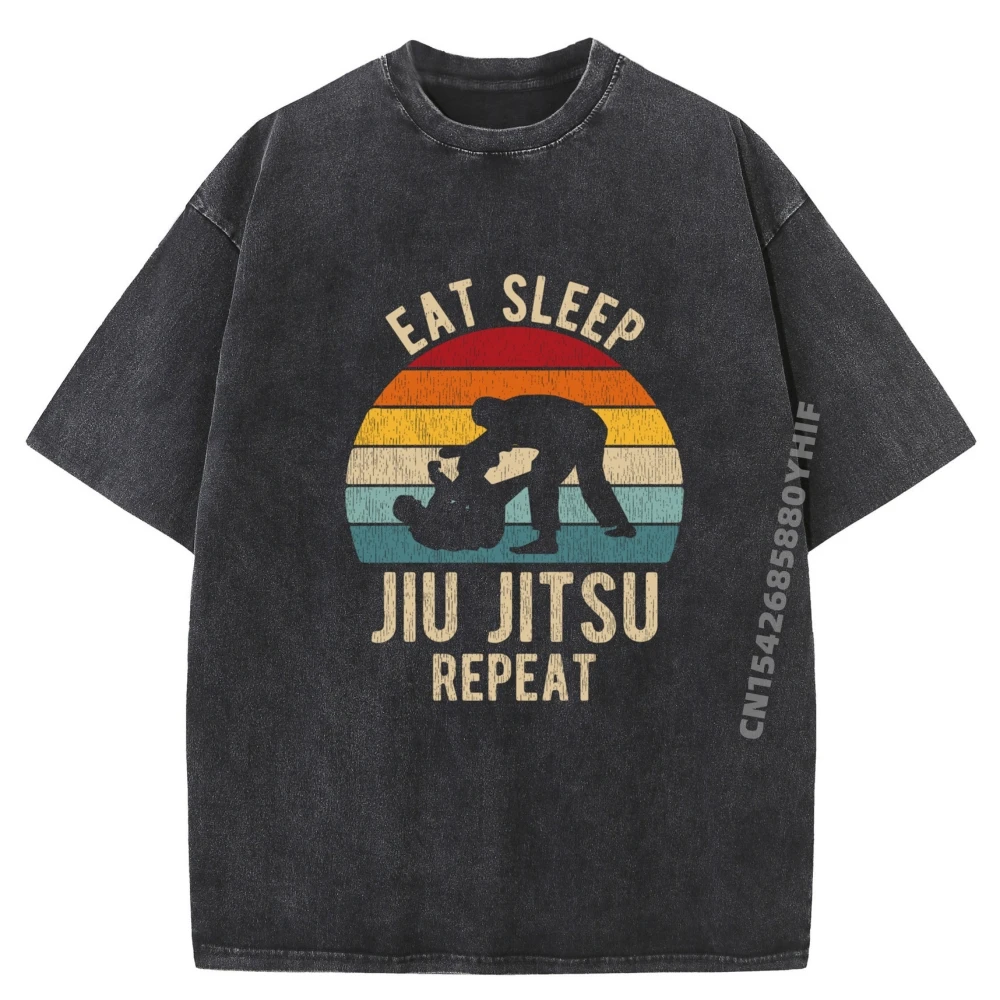 

Eat Sleep Jiu Jitsu Repeat Bjj Shirt Retro Shirts Men Graphic Men's Shirts Alphabet Washed Retro Clothes