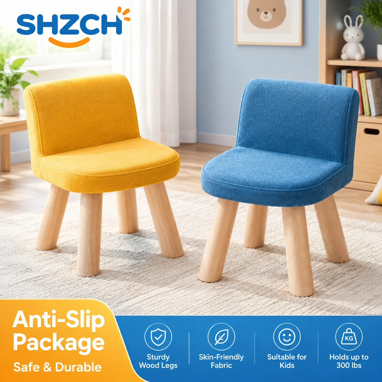 Children's Low Stool Modern Simple Solid Wood with Fabric Backrest Shoe Changing Chair Small Bench for Home Use