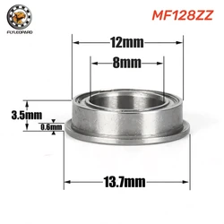 10Pcs MF128ZZ Bearing 8x12x3.5 mm Chrome Steel ABEC-7 MF128 ZZ Flanged Ball Bearing MF128