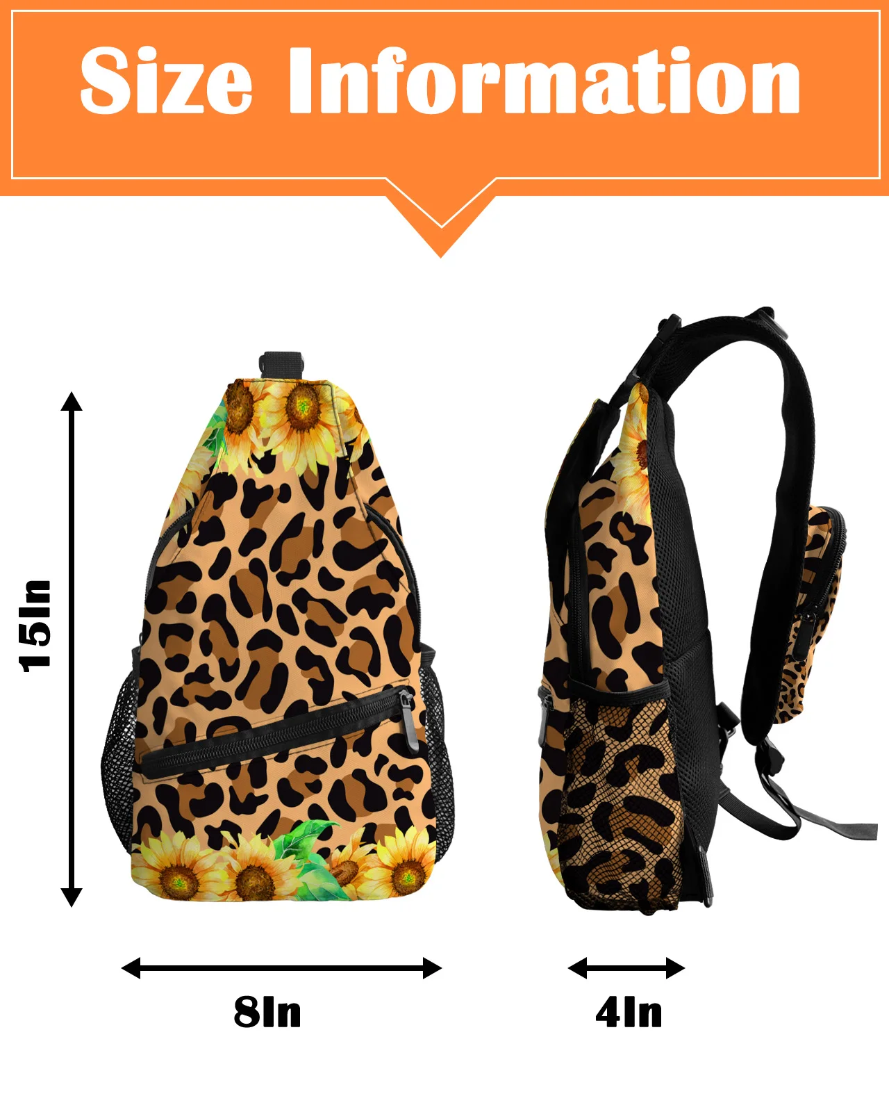 Bolsa peito impermeável para homens e mulheres, textura leopardo, girassol, casual, esportiva, bolsa de ombro, viagem, bolsa mensageiro