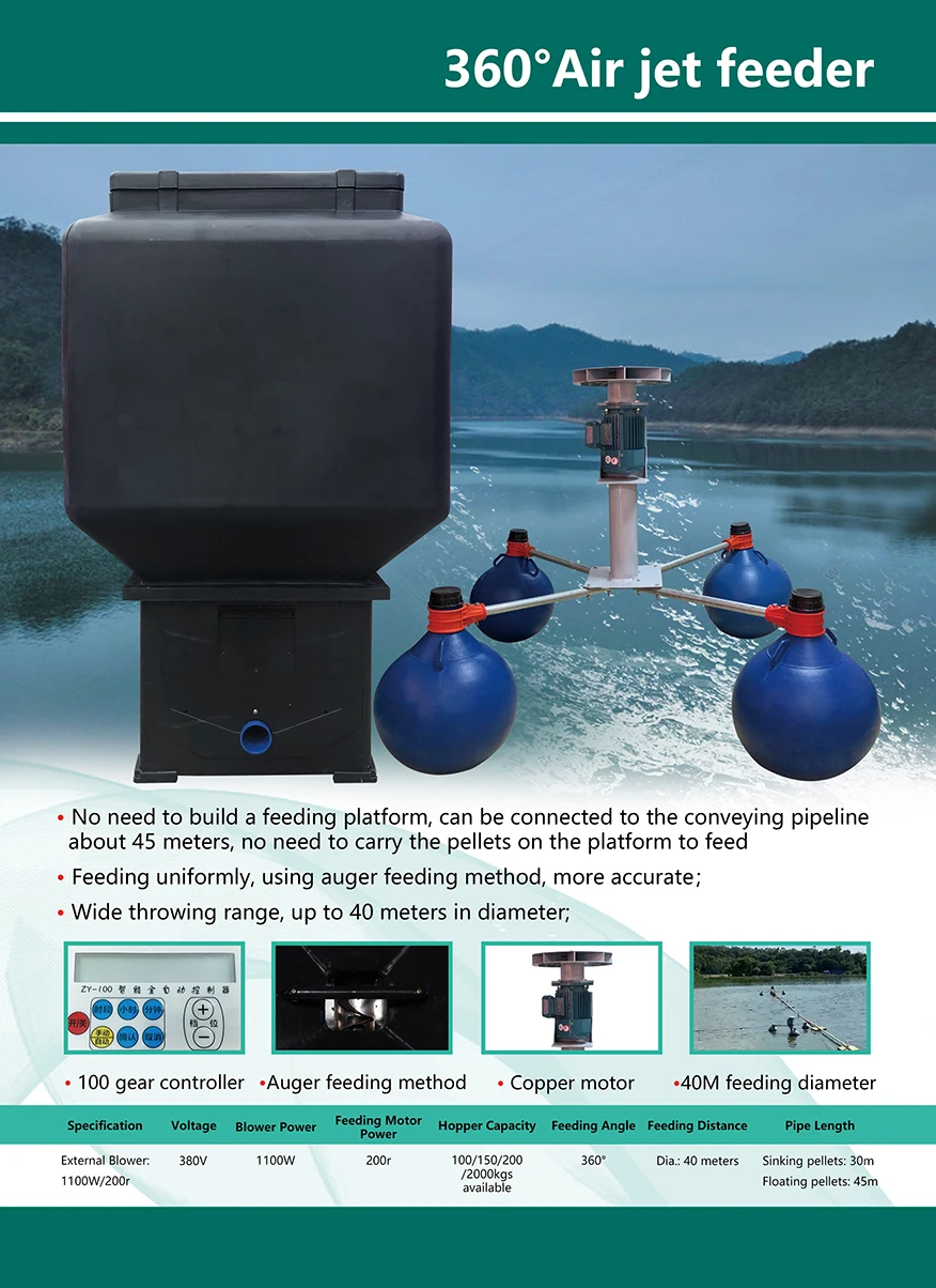 1.1kw Omnidirectional feeder Big Pond  automatic feeder fish 360 degrees aquaculture feeder pp  body