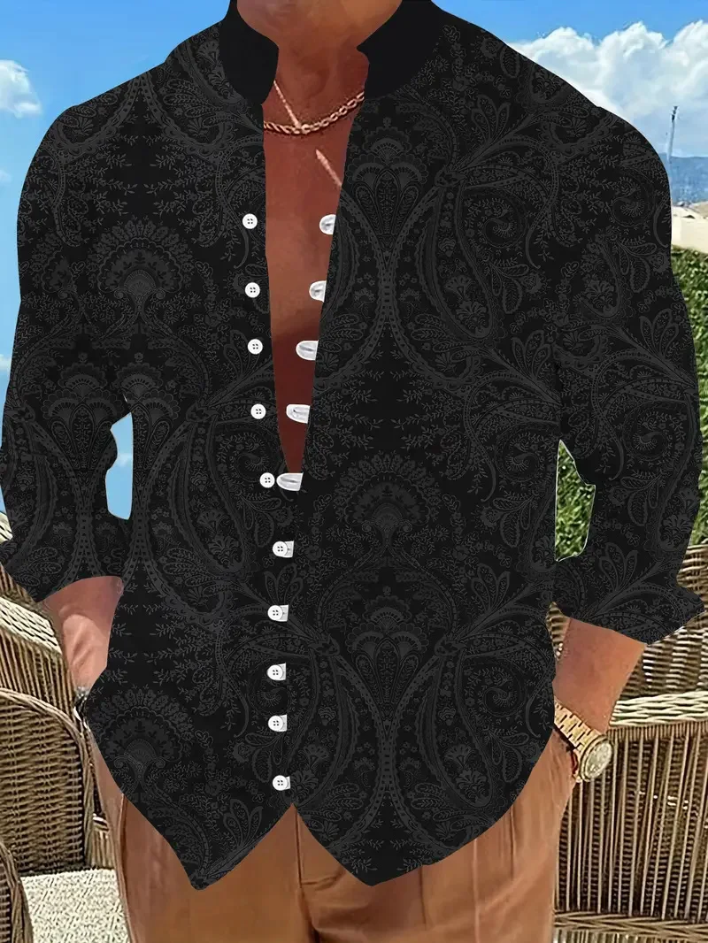 قميص رجالي طويل الأكمام جديد مطبوع زر قميص موضة فضفاضة قميص رجالي ملابس كاجوال ملابس رجالية مسلمة