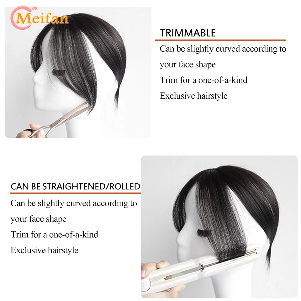 MEIFAN Synthetic False Bangs Clip-In Bangs Extension Natural Neat Fake Fringe Topper Hairpiece Invisible Clourse Hairpieces