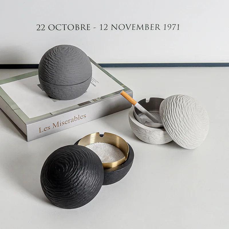 Nordic Ins Style Home Black Silk Ashtray Metal Cement Ashtray Desktop Decoration Anti Fly Ashtray Decoration Home Decoration