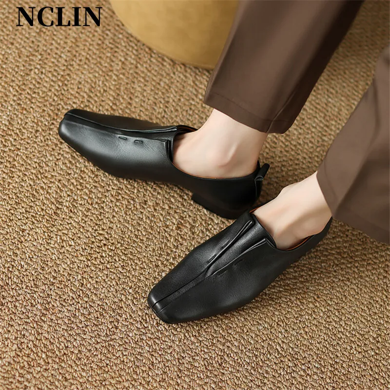 

2024 New Spring/Autumn Square Toe Chunky Heel Women Pumps Slip-On Loafers Shoes For Women Low Heel Ladies Shoes Zapatos De Mujer