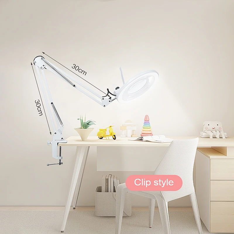 Retractable Magnifier Lighting Floor Stand Lights Beauty Skincare Salon Nail Tattoo Lamp LED Lamp Magnifying Glass Cold Light