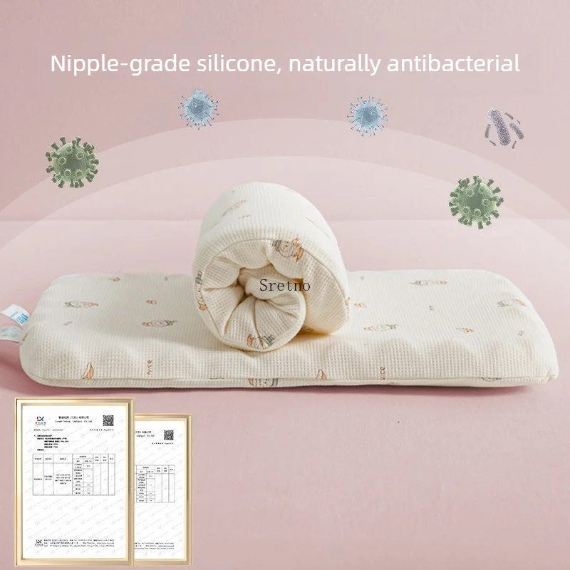 Ultra-low 3.5cm Height Silicone Cervical Support Pillow, Anti-mite and Ventilate, Washable Pillow Core, Pure Cotton Pillowcase