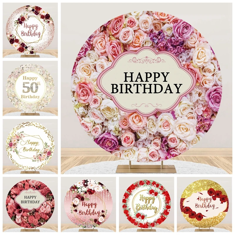 

Flowers Birthday Round Backdrop Photography Cover For Party Baby Shower Wedding Photo Photographic Customizable Background Prop