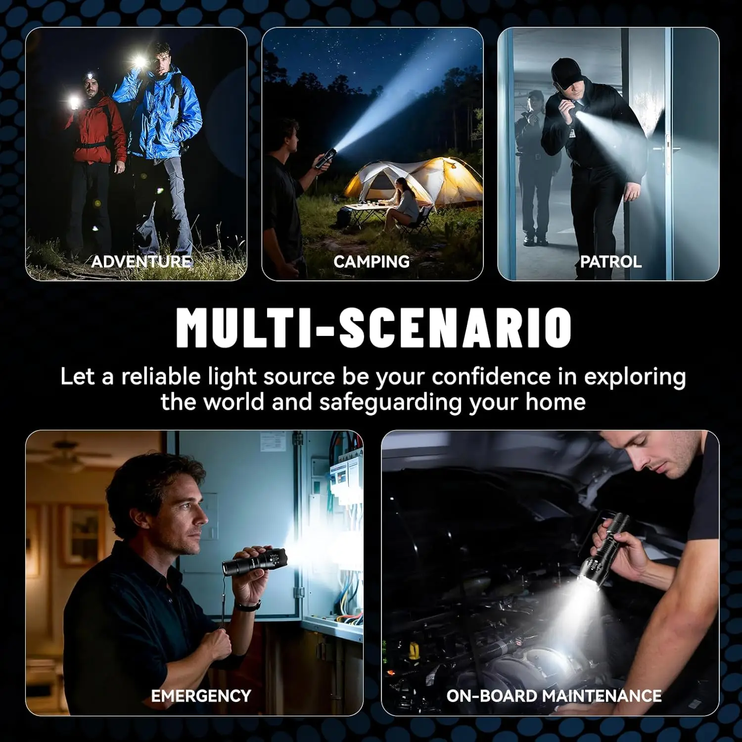 Linterna LED impermeable con zoom de 5 modos para senderismo, camping, emergencia: paquete de 2