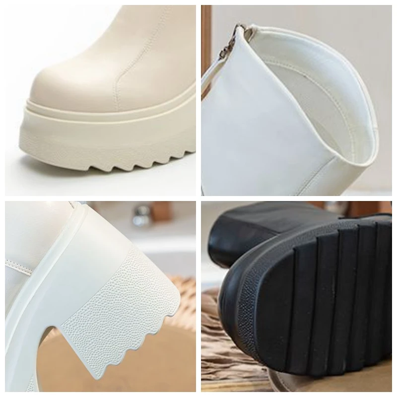 Fujin 10cm Cow Natural Genuine Leather Women Boots Ankle Booties High Top Zipper Autumn Chunky Heels Platform Wedge Ladies Shoes image 3