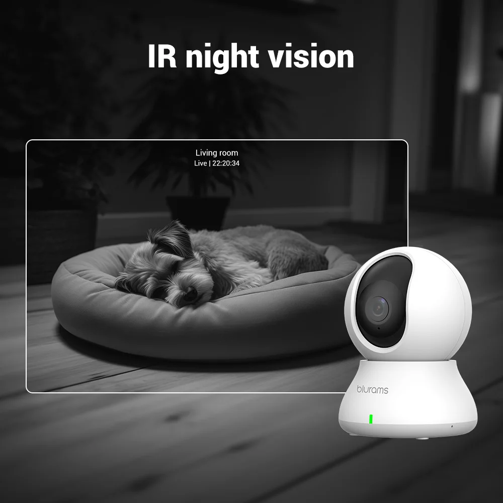 Cámara interior Blurams 2,4 y 5G WiFi, 2K, 360 °   Cámara CCTV IP PTZ para perros y mascotas con aplicación de teléfono, conversación bidireccional, visión nocturna, para seguridad en el hogar