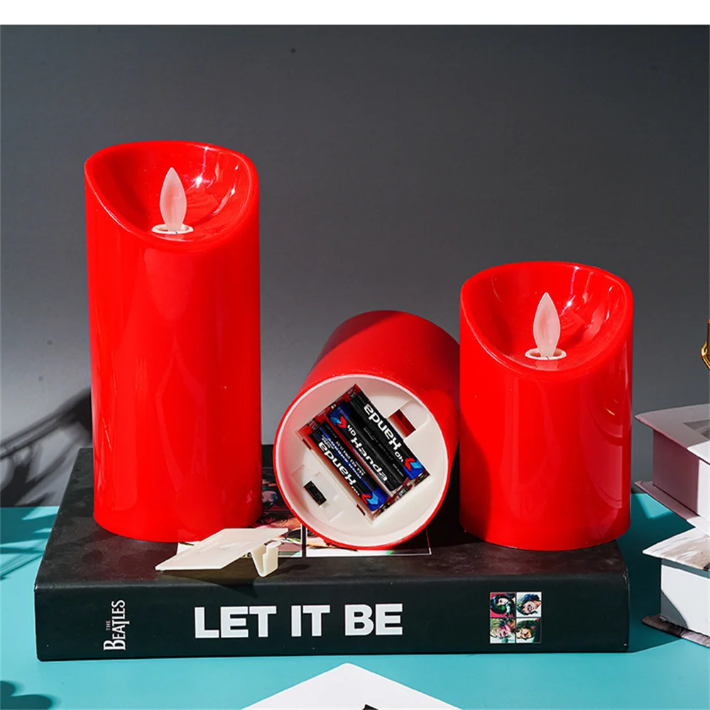 Valentine\'s Day red flameless lamp battery powered candle, a set of 2 simulated wax column LED candles for birthdays, weddings,