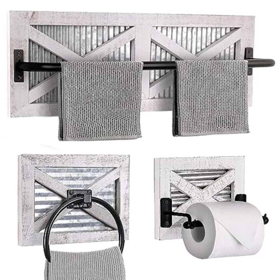 

Farmhouse Toilet Paper Holder Towel Ring for Bathroom Farmhouse Towel Rack Holder Set 3PCS Wall Mount for Farmhouse Bathroom De