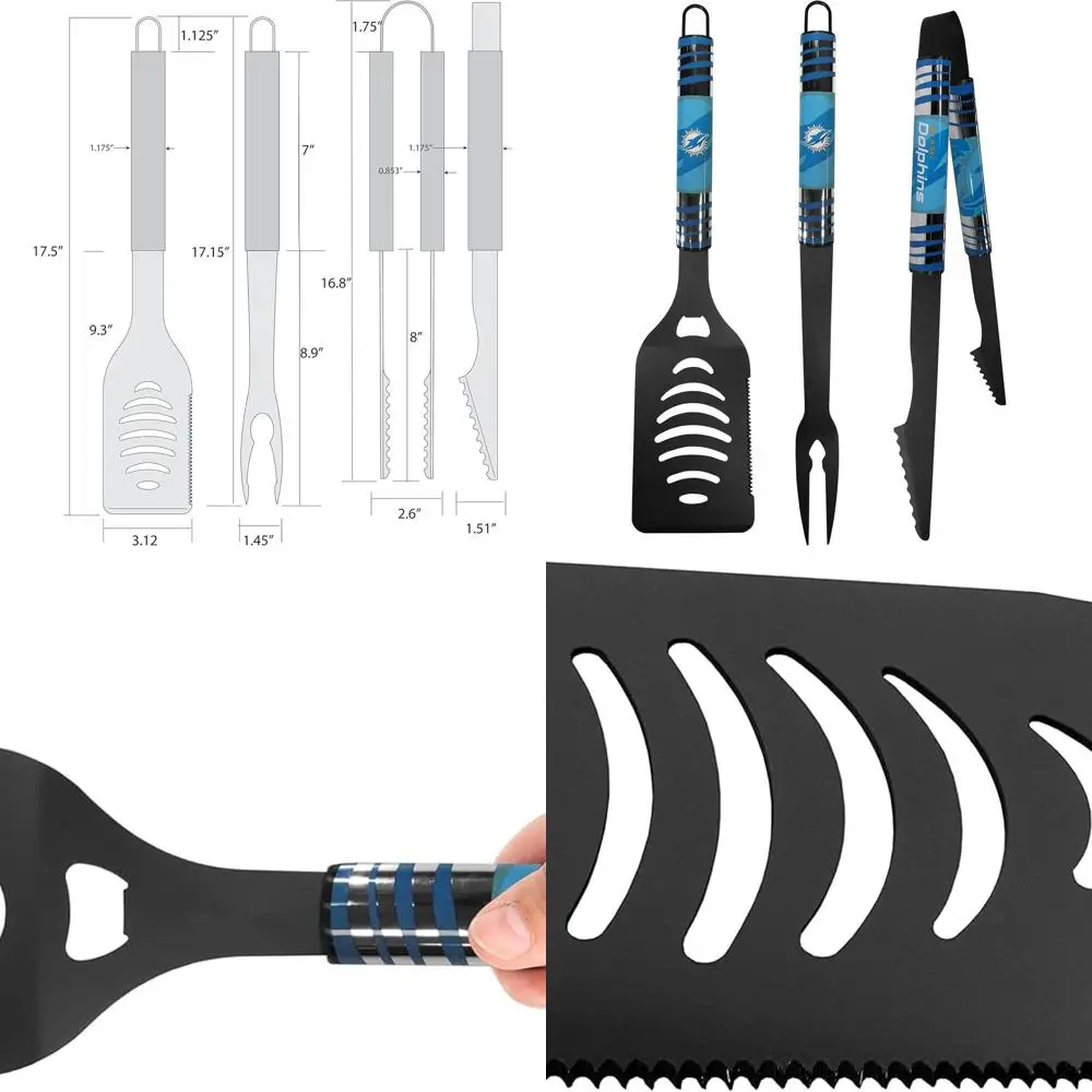 

Miami Dolphins 3-Piece Black Tailgate BBQ Kit, One Size