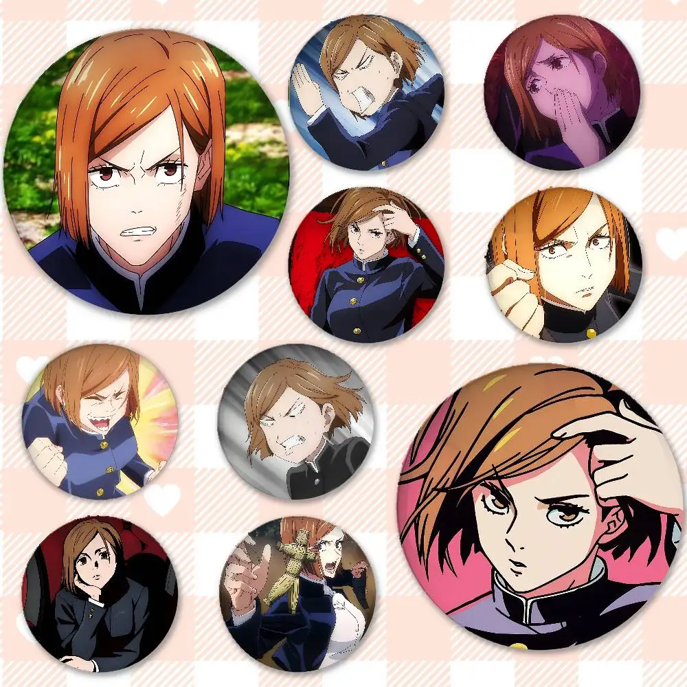 Anime Nobara Kugisaki Badges Peripheral Lapel Pins Tinplate Round Brooch For Shoulder Bag Accessories Souvenir Gifts