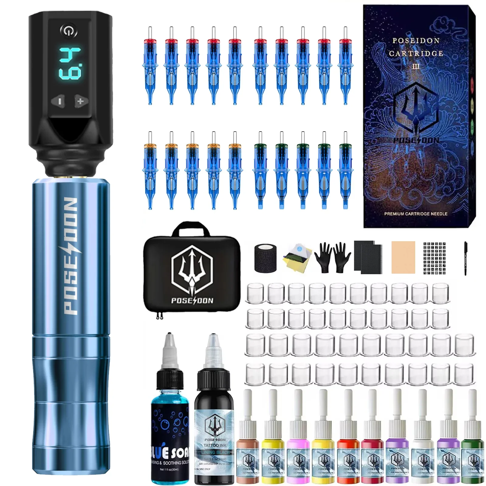Tattoo Kit POSEIDON Leichte Tattoo Stift Kit Für Permanent Make-Up Tattoo Maschine Kit Drahtlose Tattoo Netzteil Tattoo Kit