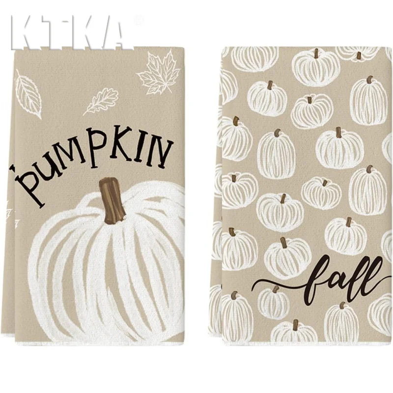 Cleaning rags 2-piece, neutral beige sketch pumpkin fall kitchen towel