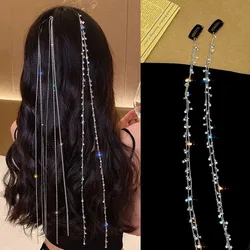 Y2k Crystal Star Tassel Hairpins Metal Chain Bling Drill Crystal Tassel Hair Clip Shiny Star Braided Hair Chain Hair Accessories