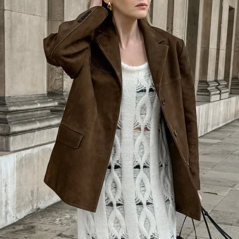 Best-selling Solid-color Western-style Suede  Jacket for Women on Amazon  in Europe America Maillard's new suit Women's Clothing