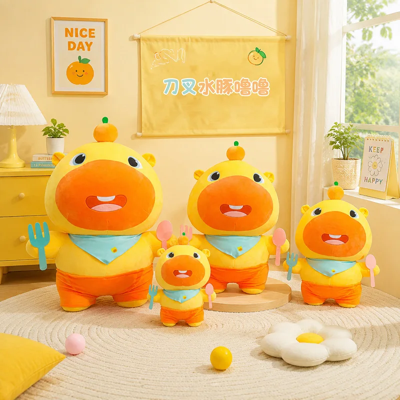 Capybara Lulu Plush with Fork Spoon Cute Orange Capybara Stuffed Toy Kids Birthday Gift Home Desktop Decor 3 Sizes Available