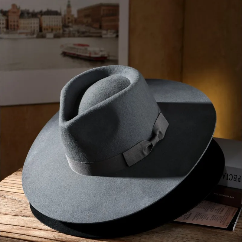 New fashionable wide-brimmed top hat and suit