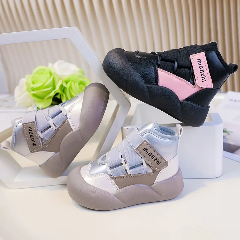 Children Warm Plush Snow Boots Girls New Winter Cashmere Cotton Boot Warm Thick Cotton Shoes Non-slip Soft Sole Kids Ankle Boots