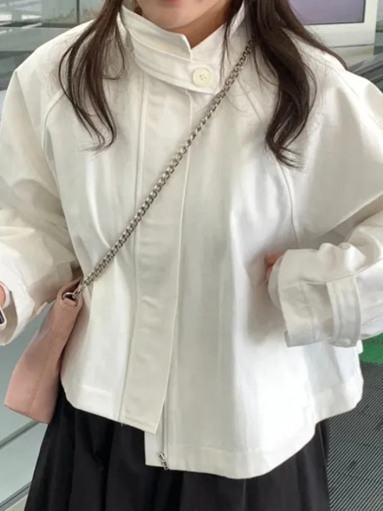 

ort Casual Women's Windbreaker Jaet oulder Drape Design Stand Collar Loose Fit Autumn Winter Outerwear Korean Sle