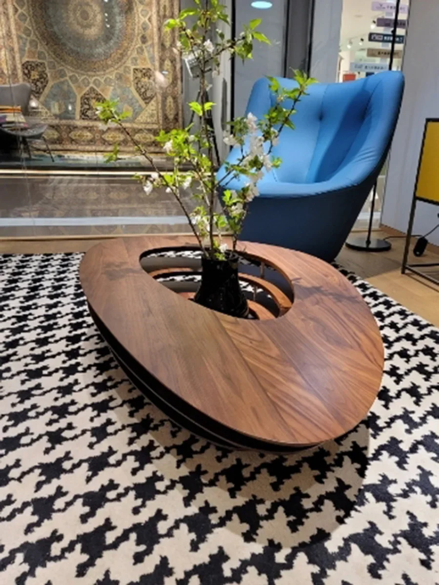 Black walnut coffee table special-shaped round sailing all solid wood tea table