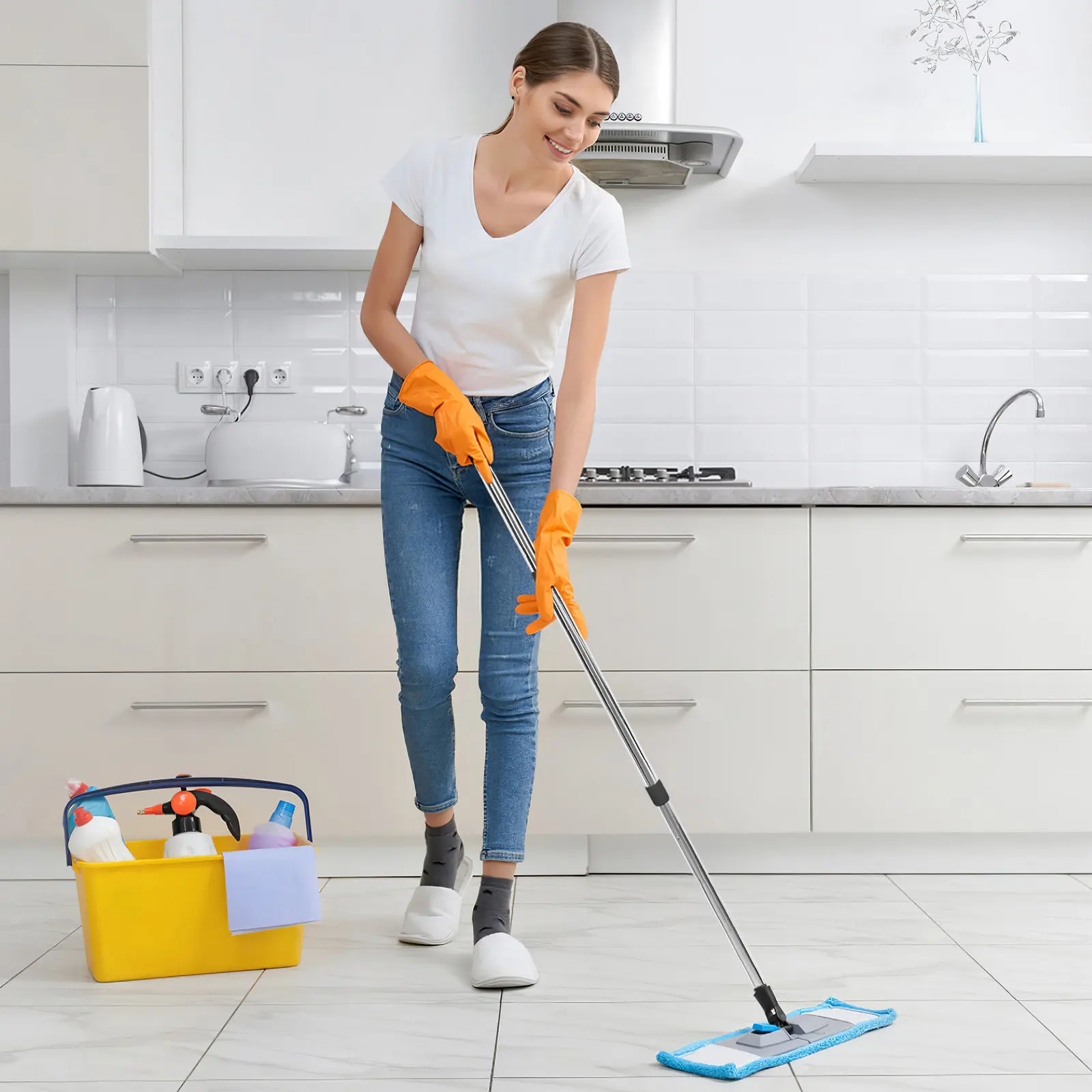 Universal 3-Section Stainless Steel Mop Broom Handle with Protective Cover American German Italian Threading Heavy-Duty Cleaning