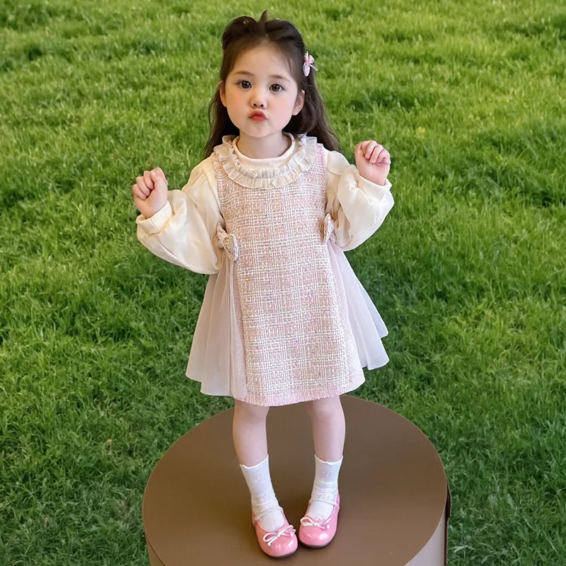 

Girls' Dress2025New Fashionable Baby Vest Dress Set Children's Birthday Princess Style Tulle Dress