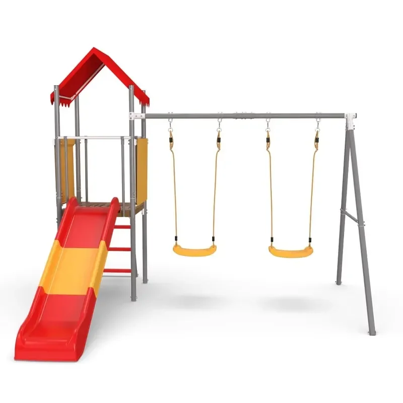 Toddlers Backyard Playground with Slide and Swings,Metal Kids Swing Set for Backyard,Outdoor Safe Playsets for Garden Yard
