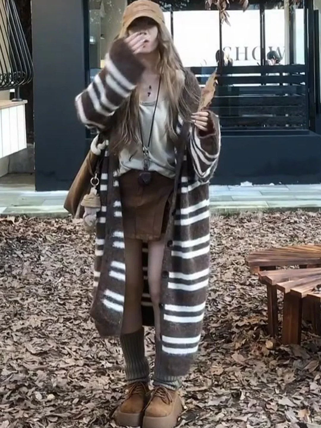 

Mid-Long Cardigans Plus Size Woman Womens Autumn Light Layered Hook Double-Breasted Feminine Kintted Textured Rib-Knit Material