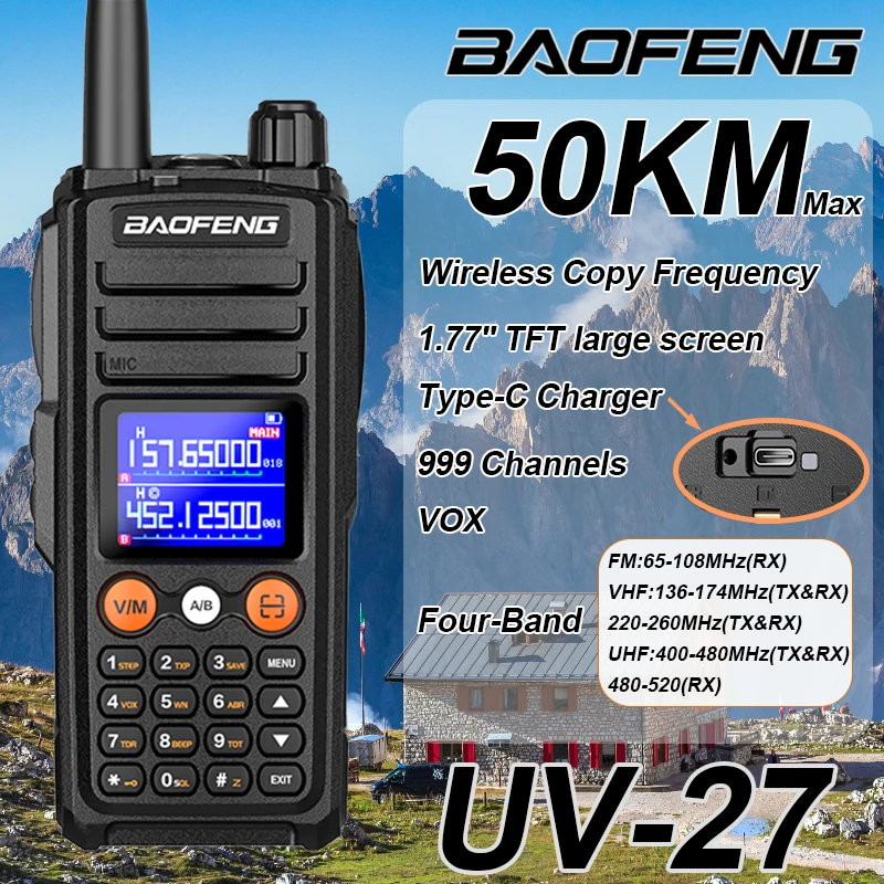 Портативная рация Baofeng UV-27 Talkie Type-C, высокая мощность, FM-радио NOAA 999CH, беспроводная частота копирования, большой диапазон, двусторонняя радиосвязь, DTMF