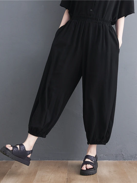 Pantaloni cargo in vita elastica Donna Estate taglie forti Pantaloni da donna Harlan versatili casual larghi in 9 pezzi